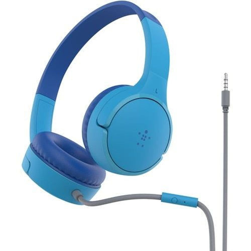 AUD004BTBL - Belkin SoundForm Mini Wired On-Ear Headphones for Kids - Stereo - Mini-phone (3.5mm) - Wired - On-ear, Over-the-head - Binaural - Ear-cup - Blue