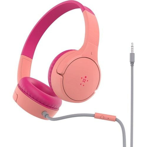 AUD004BTPK - Belkin SoundForm Mini Wired On-Ear Headphones for Kids - Stereo - Mini-phone (3.5mm) - Wired - On-ear, Over-the-head - Binaural - Ear-cup - Pink