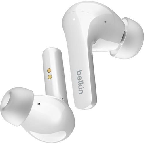 AUC006BTWH - Belkin SOUNDFORM Flow Noise Cancelling Earbuds - Mono, Stereo - Wire - Bluetooth - 1000 cm - Earbud - Binaural - In-ear - Noise Canceling - White