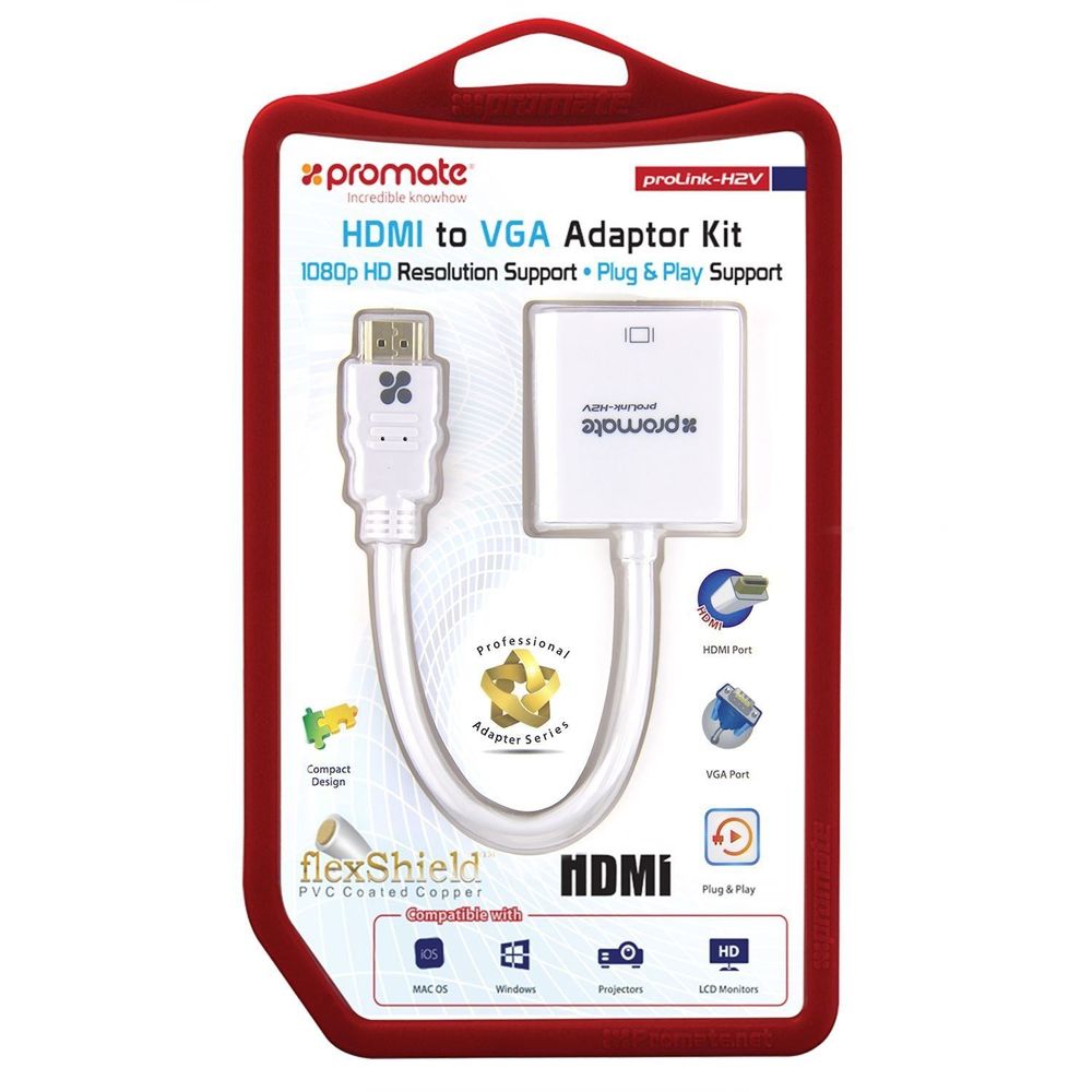 PROMATE_HDMI_(Male)_to_VGA_(Female)_Display_Adaptor_Kit._Supports_up_to_1920x1080@60Hz._Gold-Plated_HDMI_Connector._Supports_both_Windows_&_Mac._White_Colour. 1719