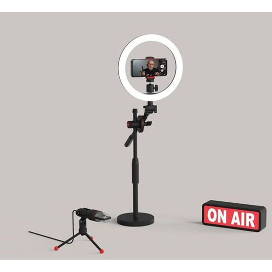 PROMATE_Multi-Function_Video_Creator_Kit._Includes:_26cm_Ring_LED_Light_with_Stand,_Microphone_with_Portable_Stand,_Smartphone_Holder,_Camera_Head,_On_Air_Sign.