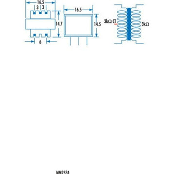 MM2534 - 3kohm Centre Tap to 3k ohm Coupling Transformer