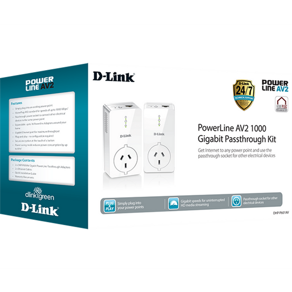 D-Link DHP-P601AV Powerline AV2 1000 Gigabit Passthrough Kit