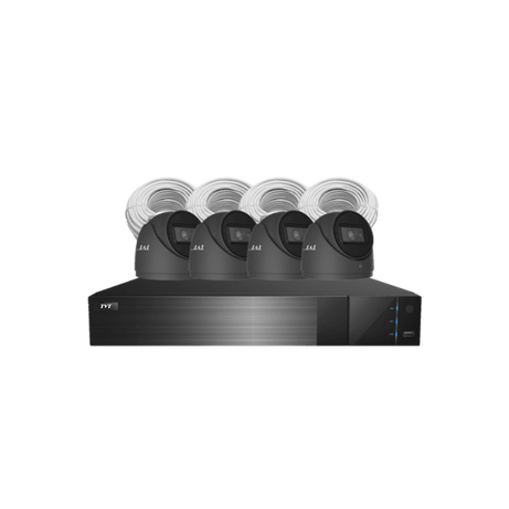 TVT-4CHNVRKIT-B-AI-6MP - 4 Channel NVR kit (includes 1x TVT-4CHNVR-P, 4x TVT-D2.8POE-AI-6MP, 4x CAT5/6 cable & 2TB HDD) Charcoal Cameras