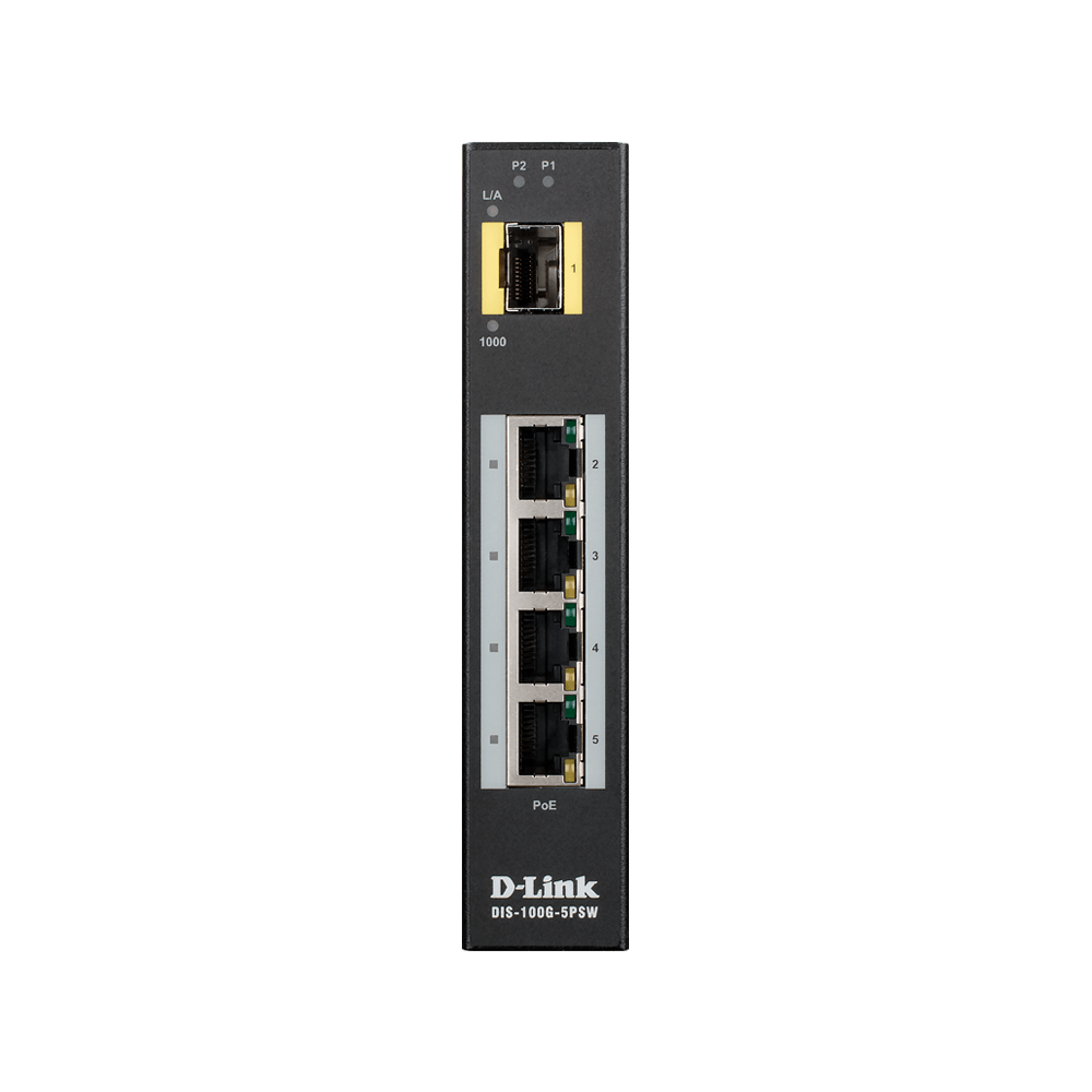 D-Link DIS-100G-5PSW 5-Port Gigabit Unmanaged Industrial PoE Switch