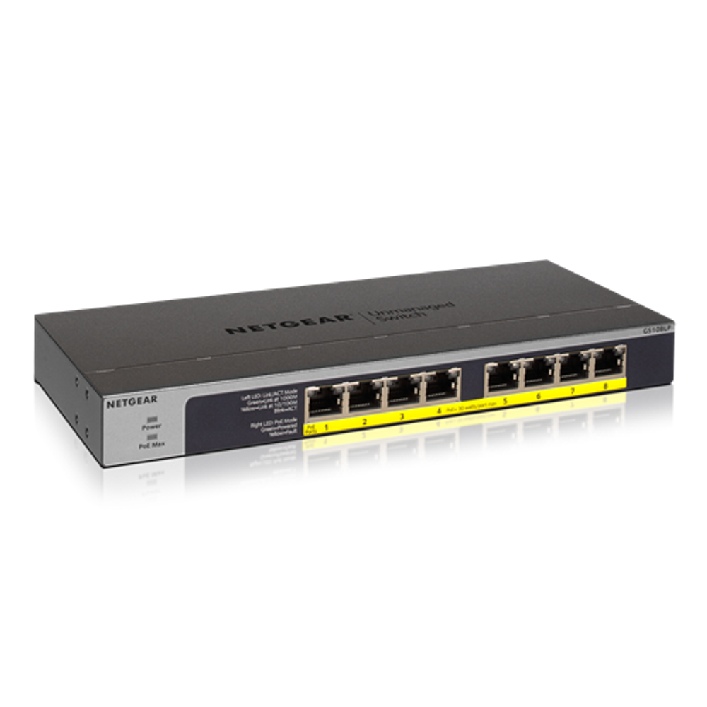 Netgear GS108LP-100AJS 8-Port PoE/PoE+ Gigabit Ethernet - Unmanaged Sw