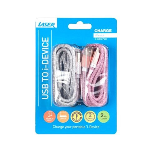 twin pack glitter lightning charge cable pink silver  tech supply shed