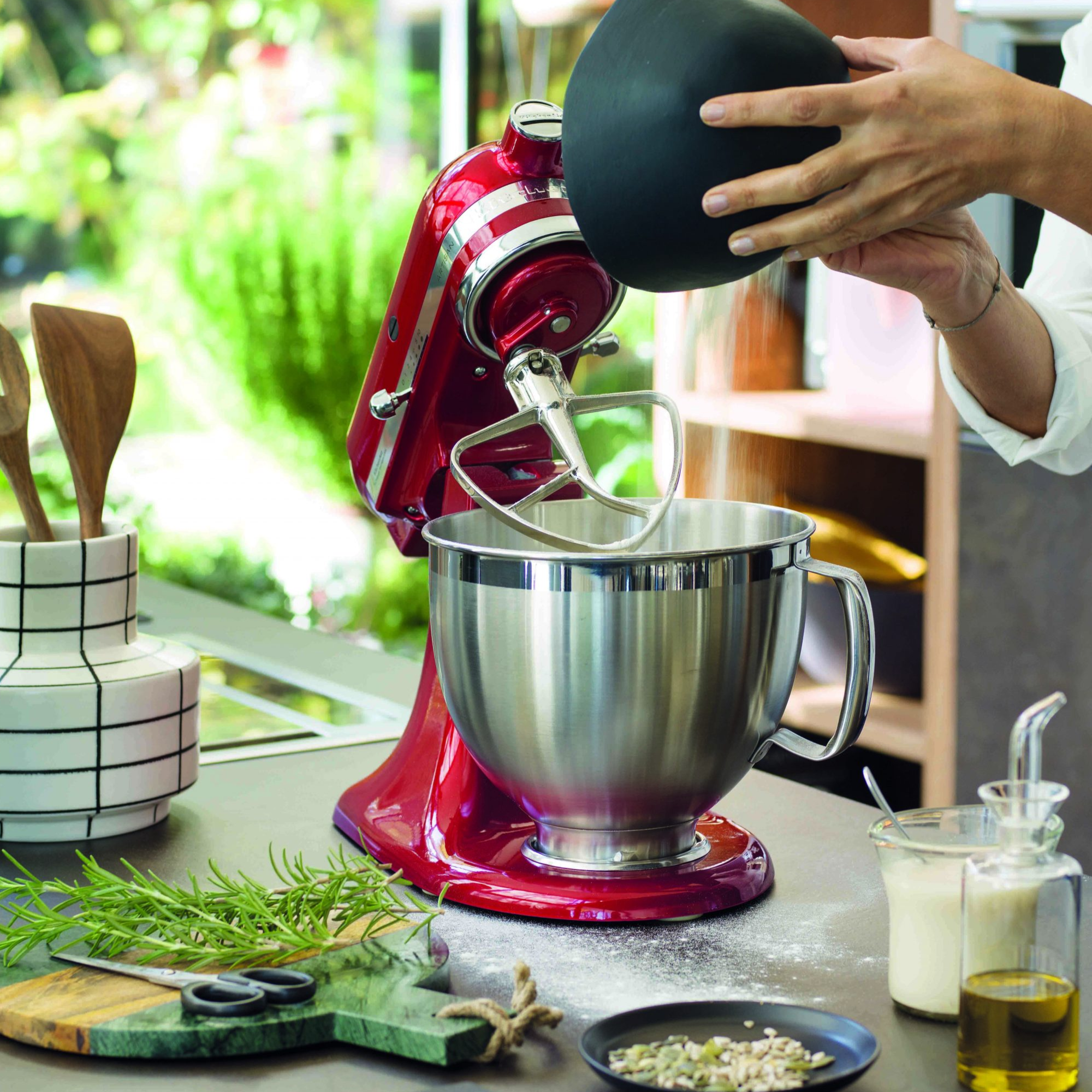 Modern kitchen with premium coloured appliances including stand mixer and kettle - Kitchen Appliances at Tech Supply Shed NZ