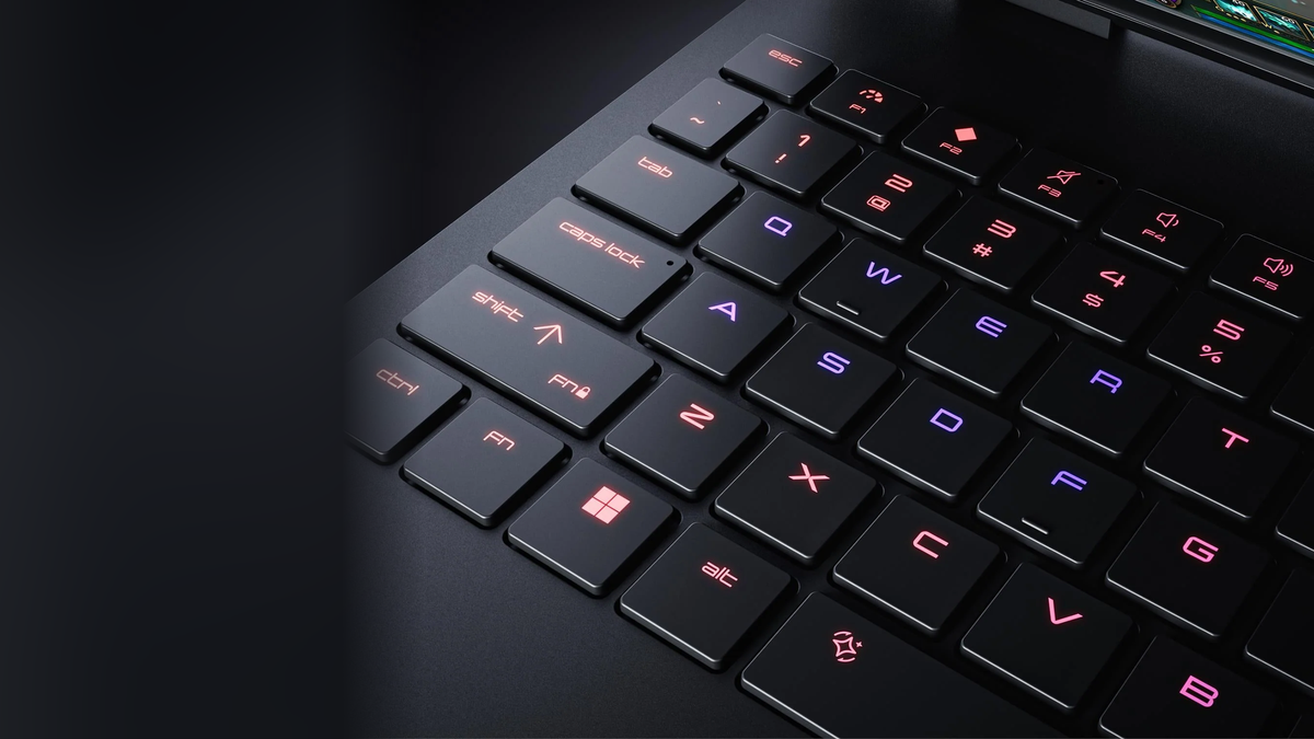 HP OMEN gaming laptop with customisable RGB backlit keyboard and multicolour lighting.