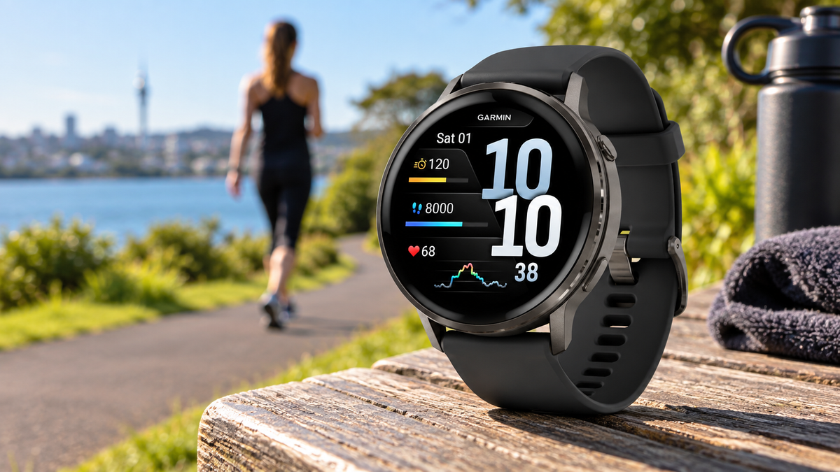 Garmin Venu 4 45mm smartwatch in slate with black band - Smart Watches at Tech Supply Shed NZ