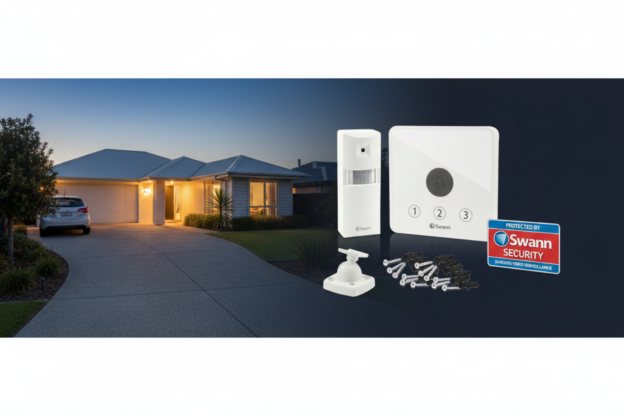 Swann SWADS-ALARMK-GL wireless driveway entry alarm kit with PIR sensor and receiver unit — DIY home security for New Zealand homes
