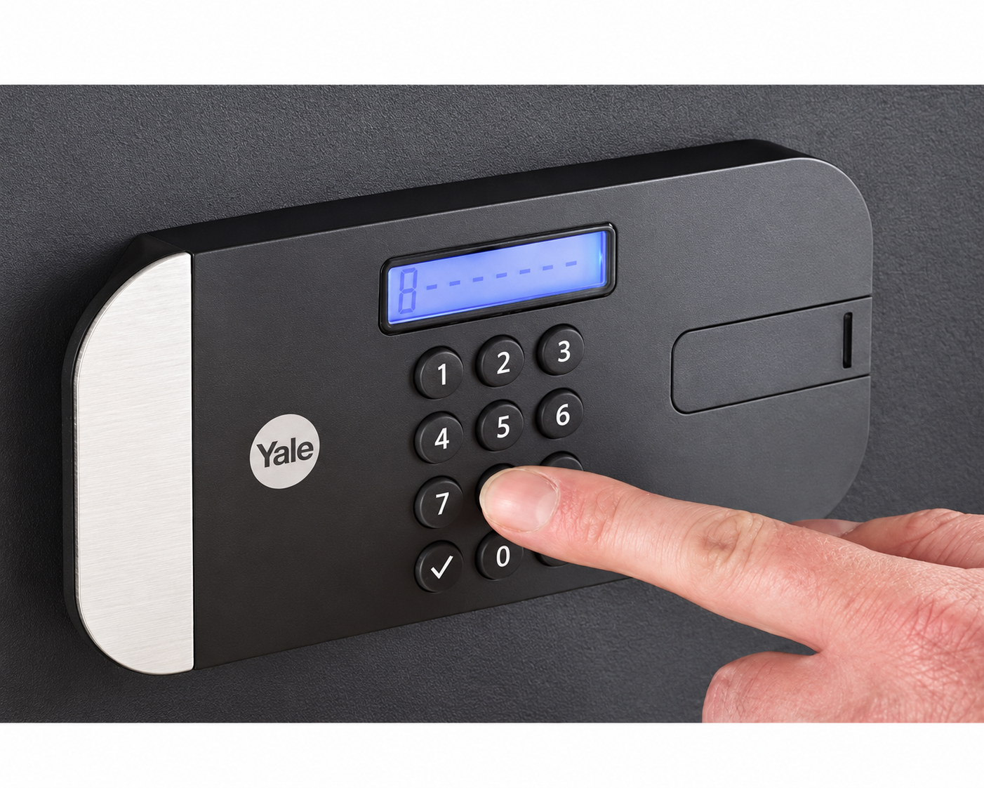 Yale electronic digital safe keypad with PIN code entry for secure home and office storage in New Zealand.