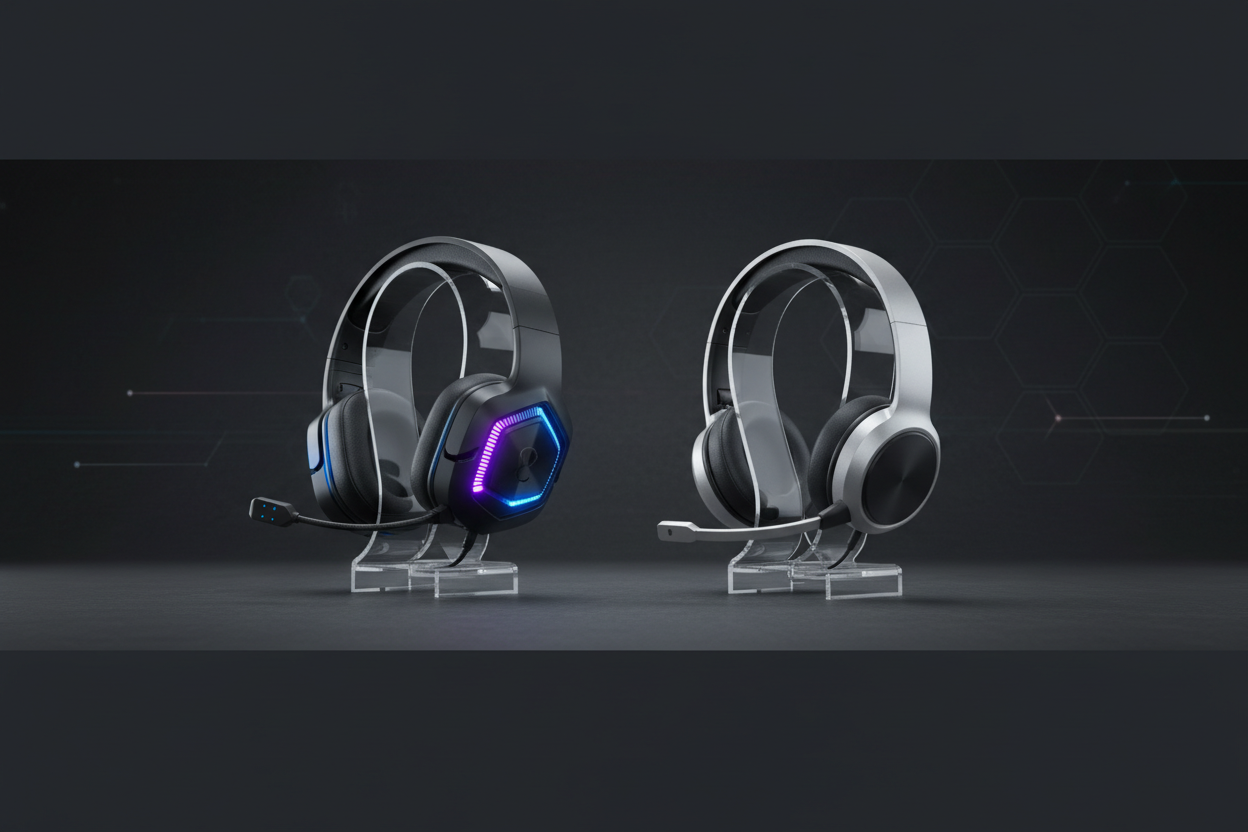 Over-ear and on-ear headsets arranged on a display - Headsets at Tech Supply Shed NZ