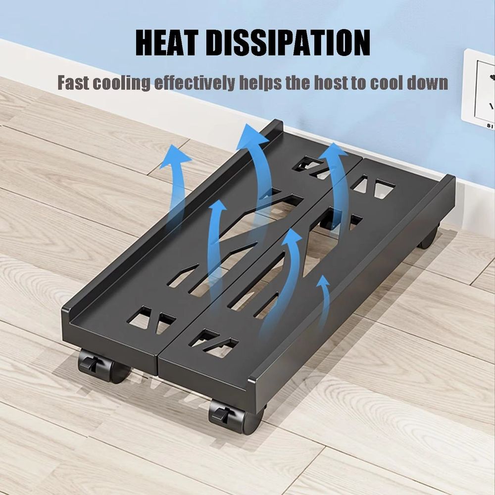 Adjustable Ventilated CPU Stand with Caster Wheels - Ideal Under Desk Holder for Most PC Towers