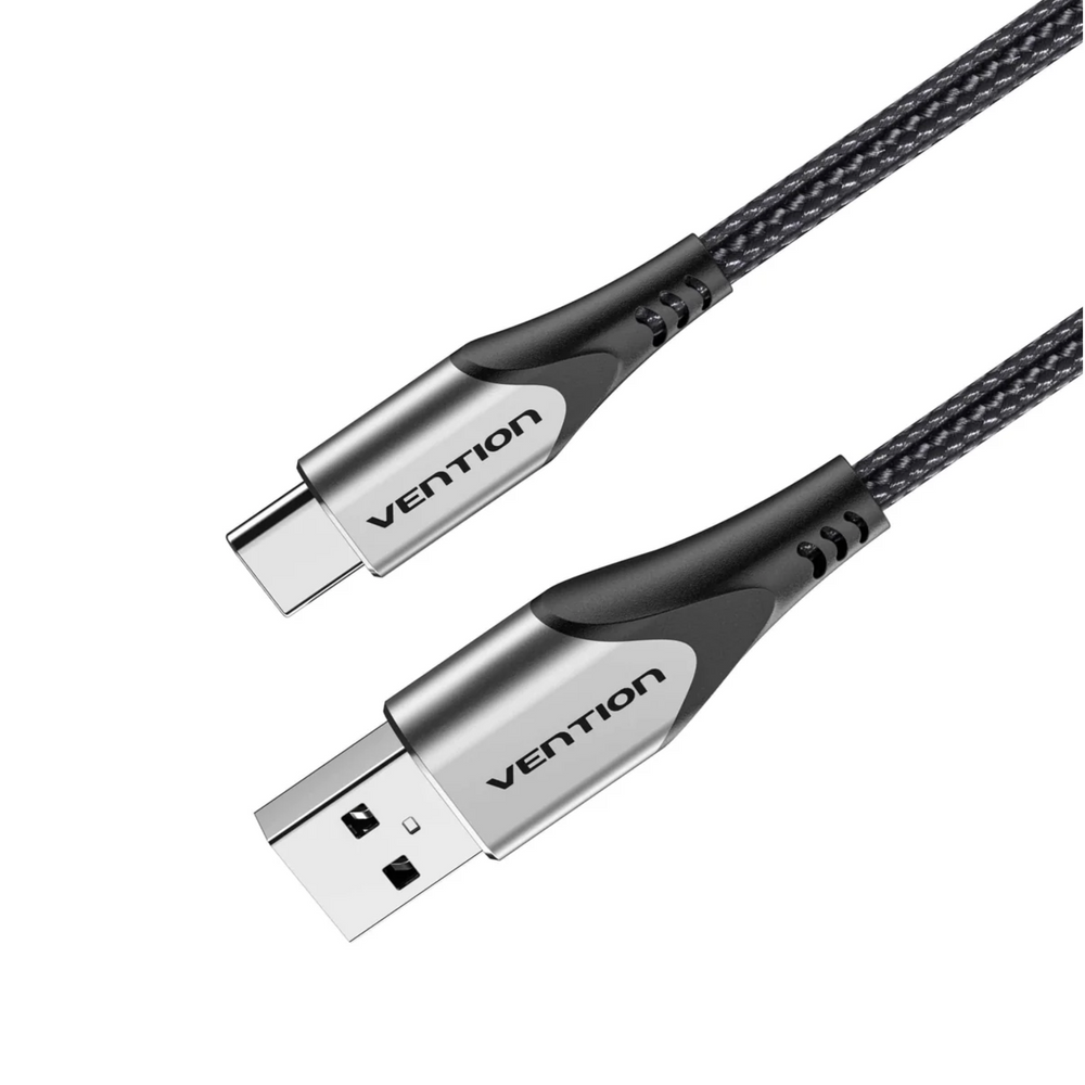 Vention braided USB-A to USB-C 3A cable, gray aluminum ends