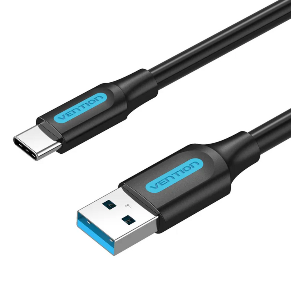 Black USB 3.0 cable with USB-A and USB-C male connectors