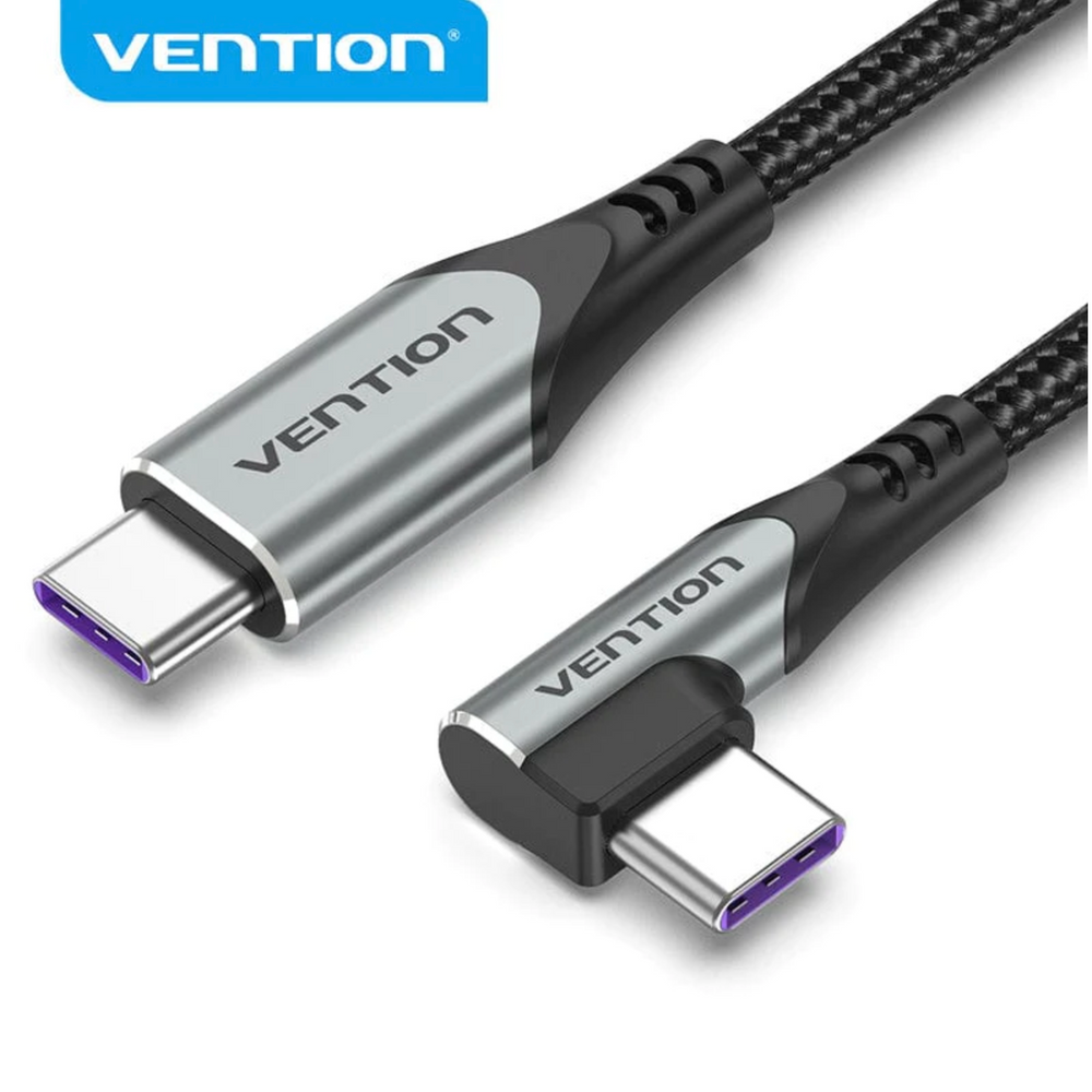 Vention gray USB 2.0 Type-C male to male cable, right-angle connectors, braided 2 m