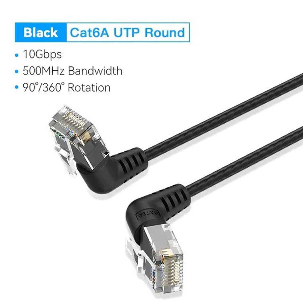 VEN-IBOBM - Vention Cat6A UTP Rotate Right Angle Ethernet Patch Cable 12M Black Slim Type