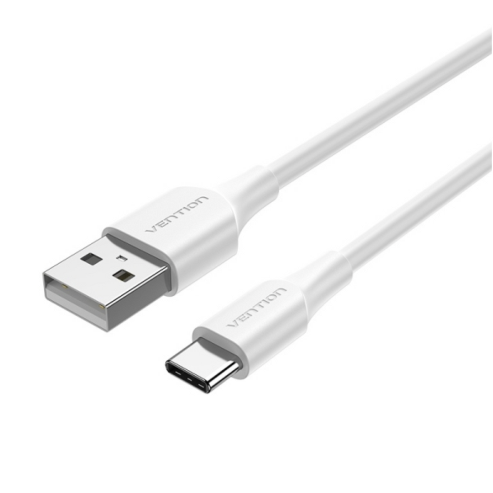 White USB 2.0 USB-A to USB-C male cable with metal connector ends