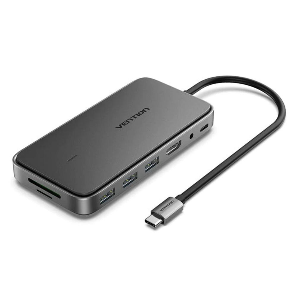 Vention gray aluminum alloy USB-C docking station with multi ports and cable