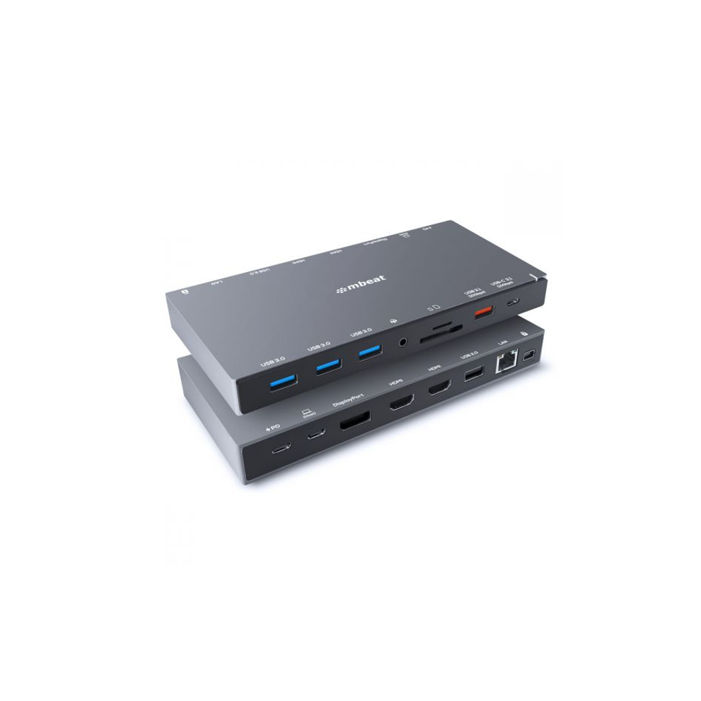 Space grey USB-C triple display dock with front USB and video ports