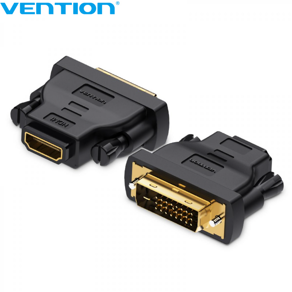 Black DVI to HDMI adapter with gold contacts, male and female connectors