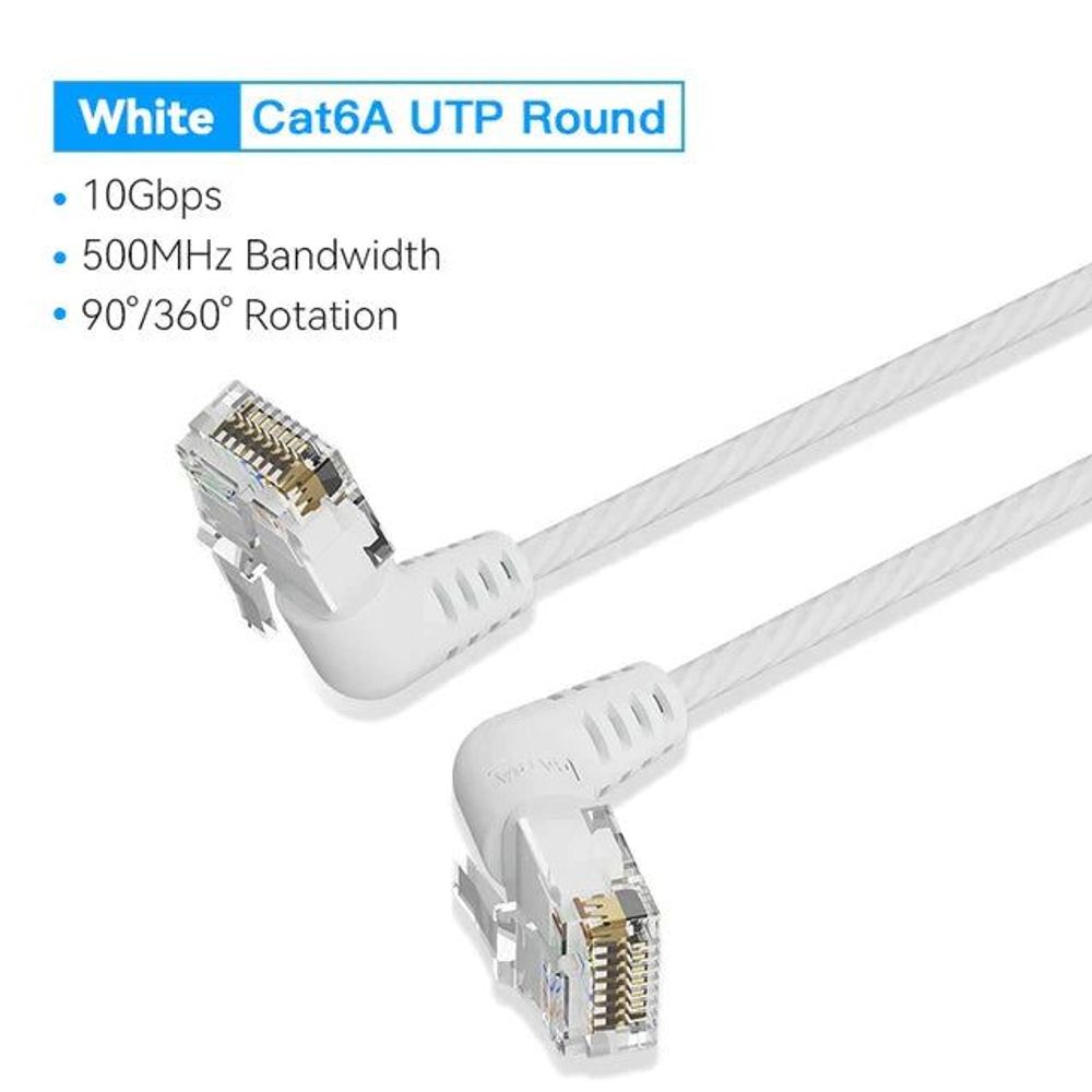 VEN-IBOWF - Vention Cat6A UTP Rotate Right Angle Ethernet Patch Cable 1M White Slim Type