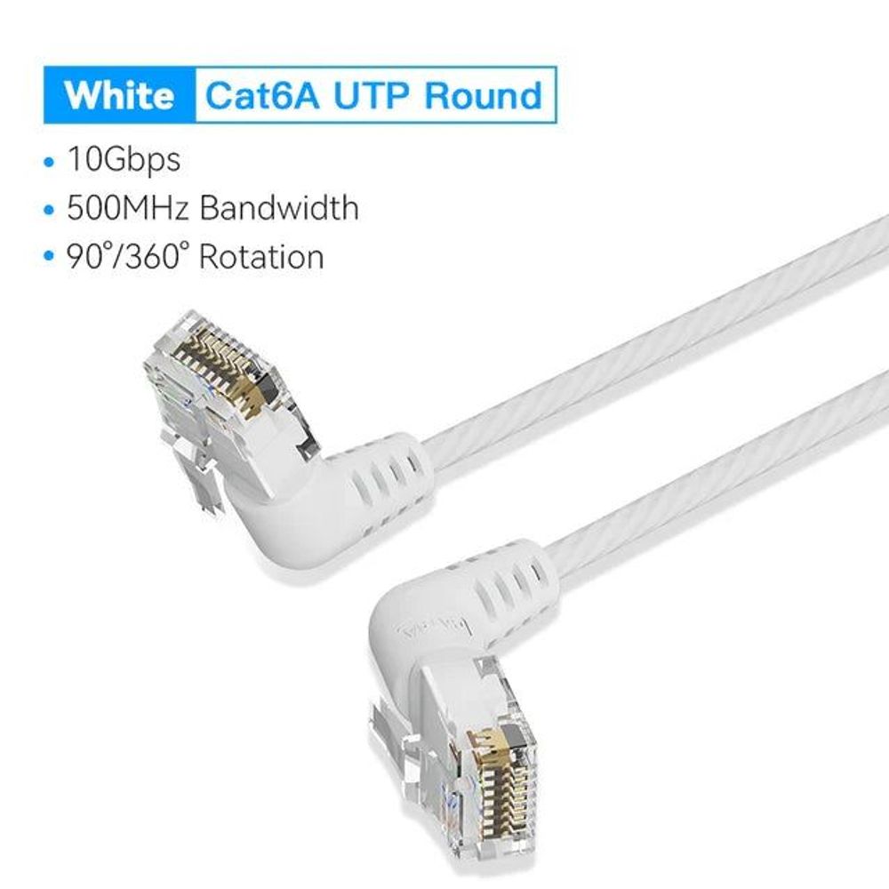 VEN-IBOWD - Vention Cat6A UTP Rotate Right Angle Ethernet Patch Cable 0.5M White Slim Type