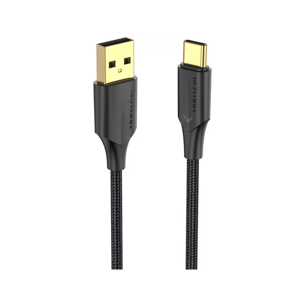 VEN-CTFBH-SCB - Vention Nylon Braided USB 2.0 A Male to C Male 3A Cable 2M Black LED Type