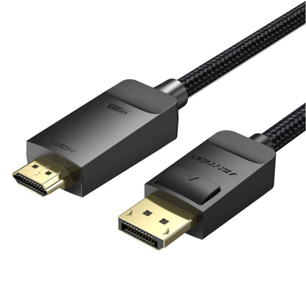 VEN-HFKBH - Vention Cotton Braided 4K DP Male to HDMI-A Male HD Cable 2M Black