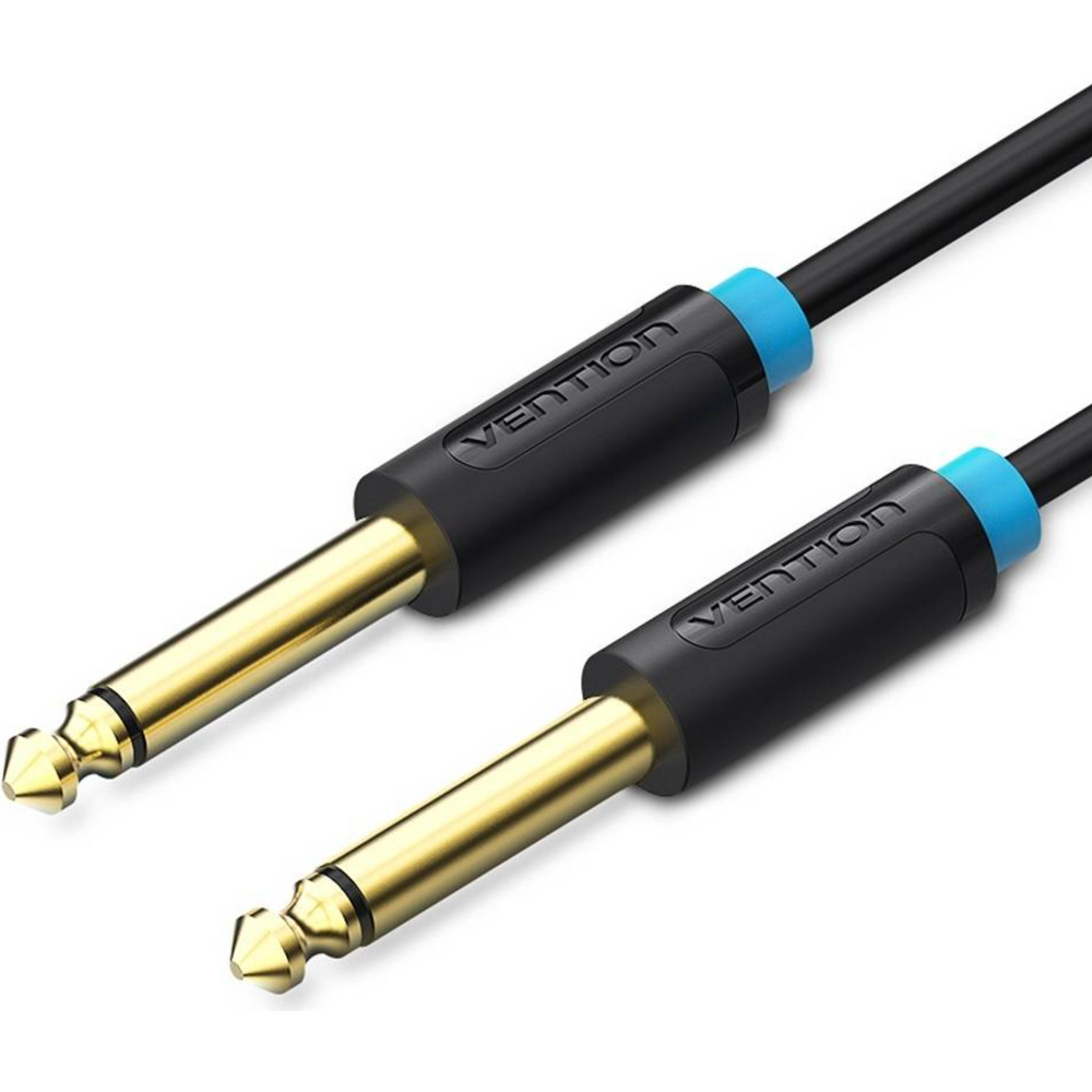 6.35mm male-to-male audio cable with black casing, gold TS plugs, 2 m