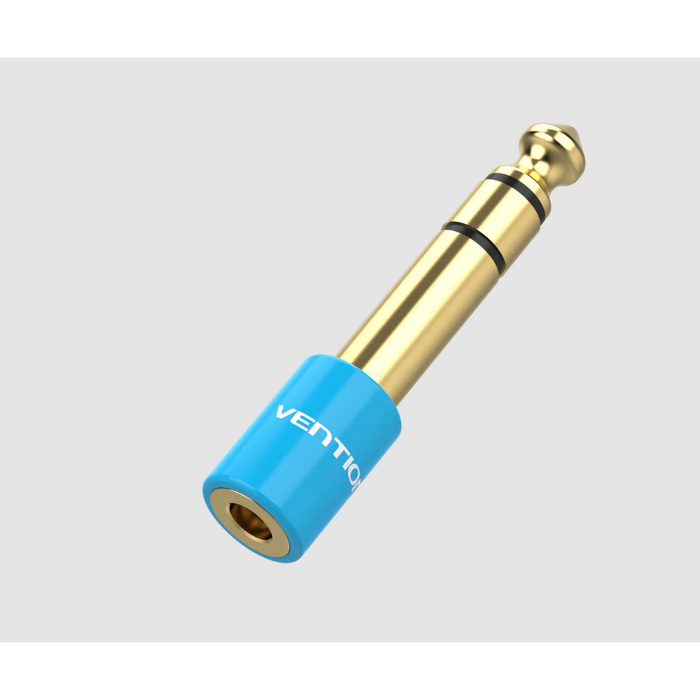 Blue and gold 6.35mm male to 3.5mm female audio adapter, aluminum alloy