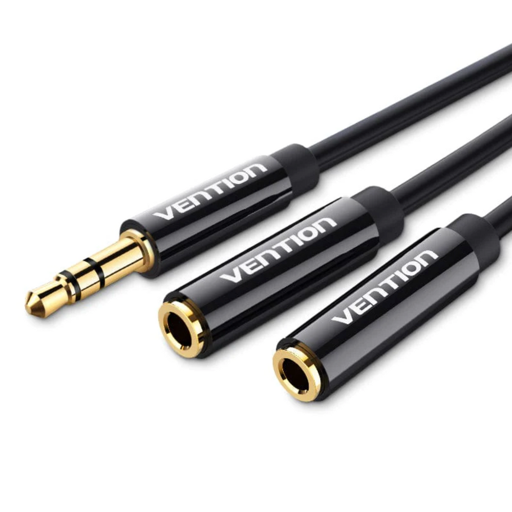 Vention black 3.5mm stereo splitter cable with male plug and two female jacks