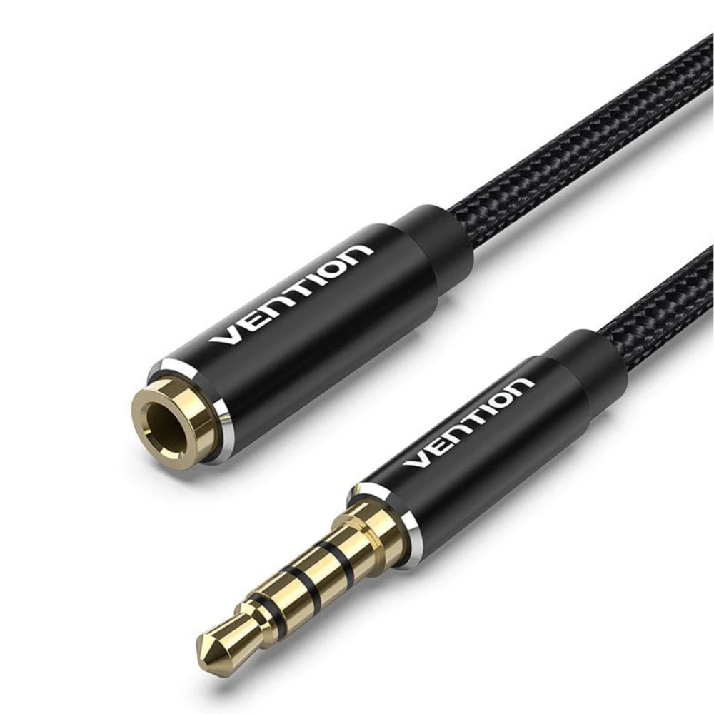 VEN-BHCBH - Vention Cotton Braided TRRS 3.5mm Male to 3.5mm Female Audio Extension Cable 2M Black Aluminium Alloy Type