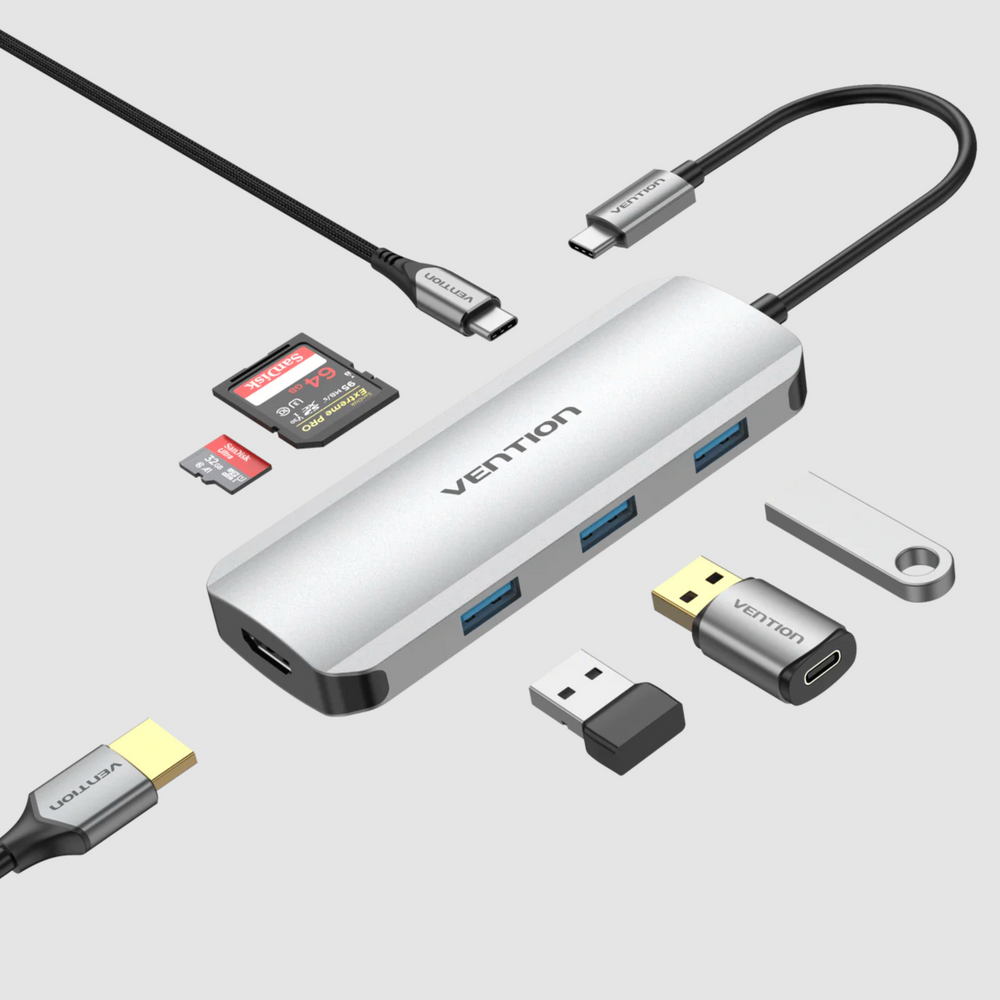 VEN-TOJHB - Vention USB-C to HDMI/USB 3.0x3/SD/TF/PD Docking Station , 0.15M Aluminium