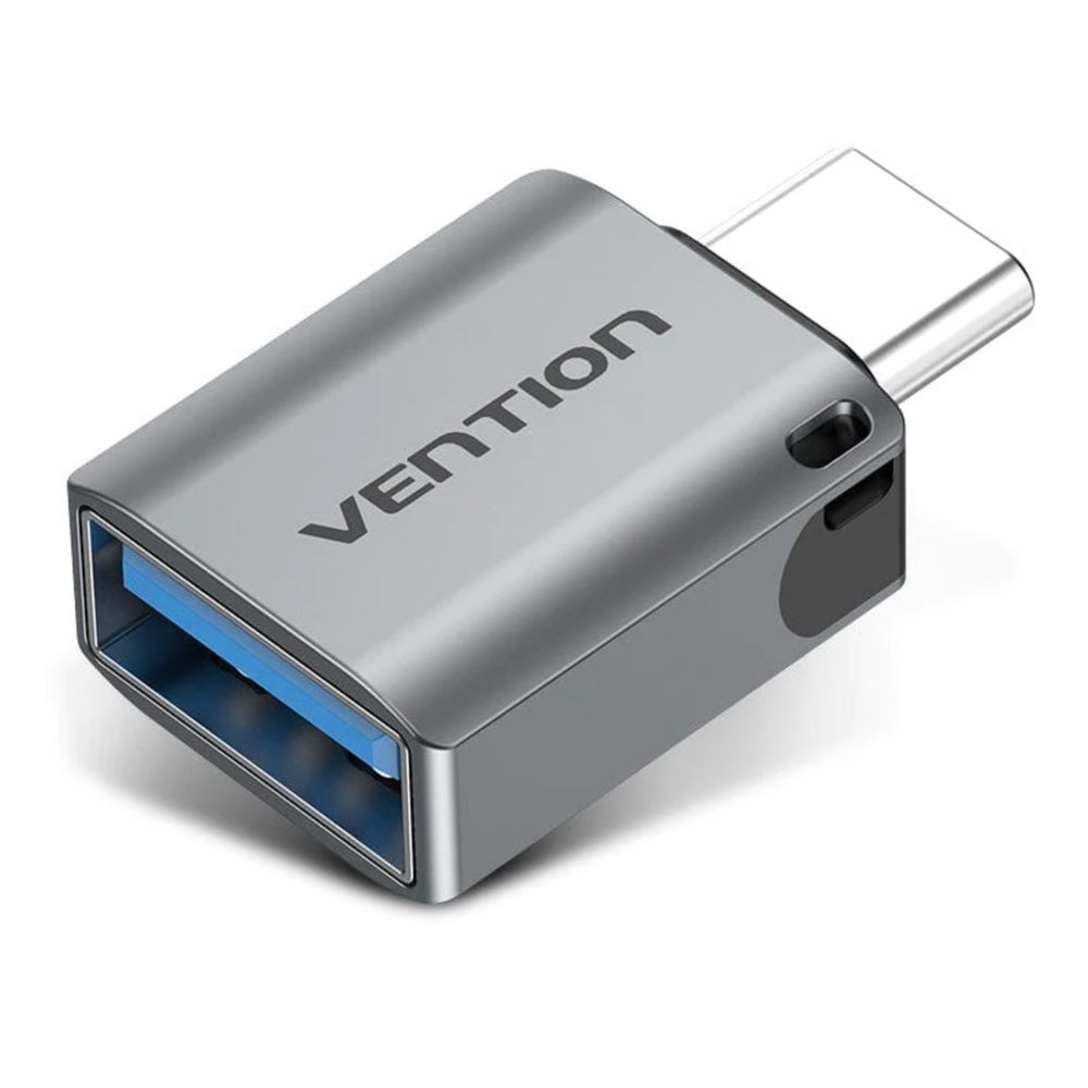 Gray aluminum USB-C to USB 3.0 OTG adapter with USB-A female port