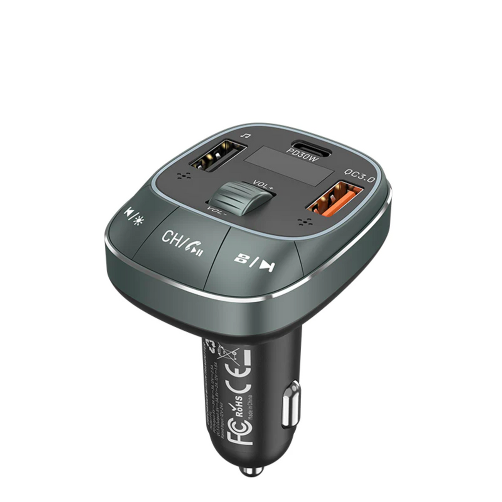 VEN-FFLB0 - Vention 3-Port USB (C + A + A) Car Charger with FM Transmitter (30W/18W/5W) Black ABS Type