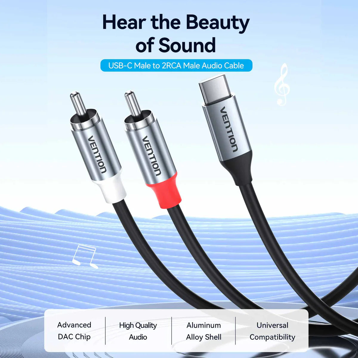 Vention USB-C Male to 2RCA Male with DAC Audio Cable 1M Gray