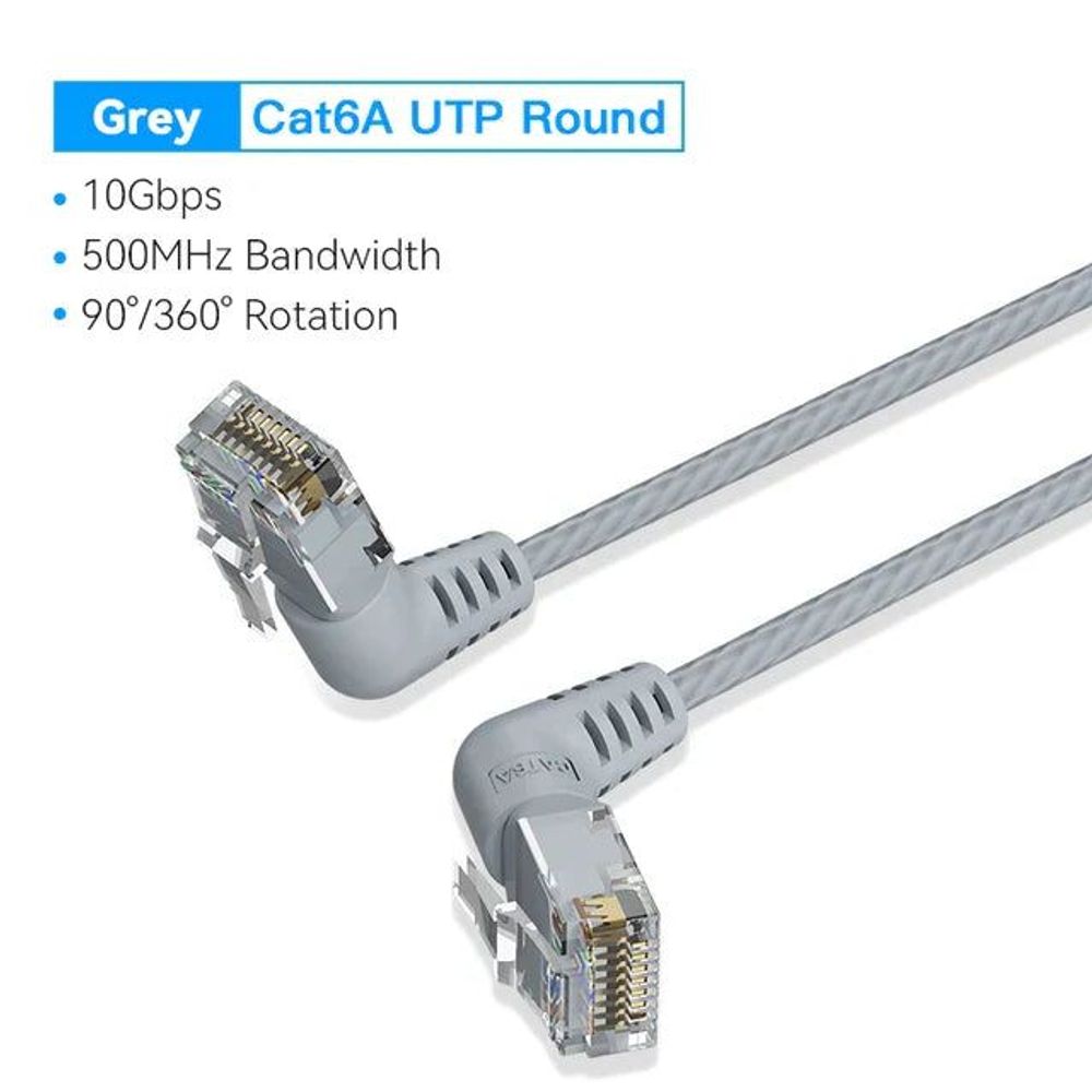 VEN-IBOHF - Vention Cat6A UTP Rotate Right Angle Ethernet Patch Cable 1M Gray Slim Type