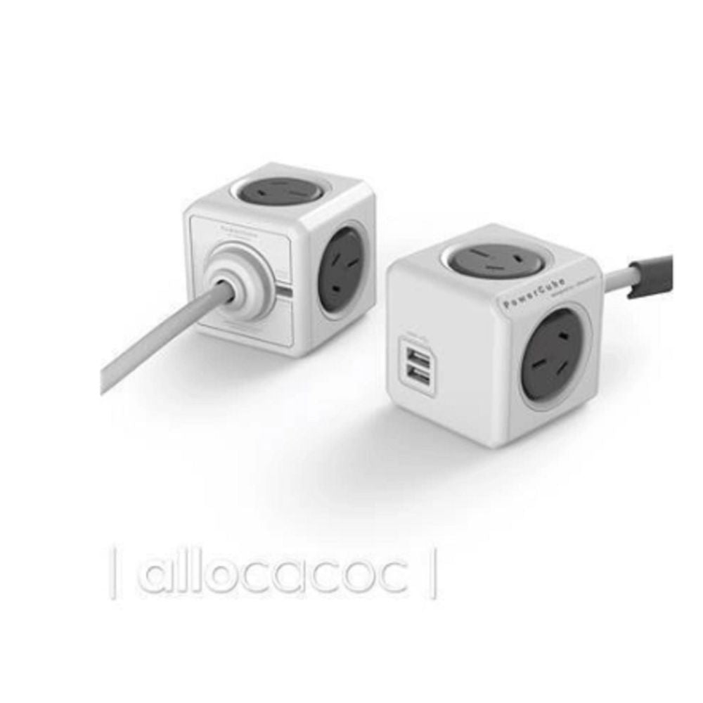 ALL-POWERCUBE-5404 - ALLOCACOC POWERCUBE Extended 4 Outlets with 2 USB, 3M - Grey