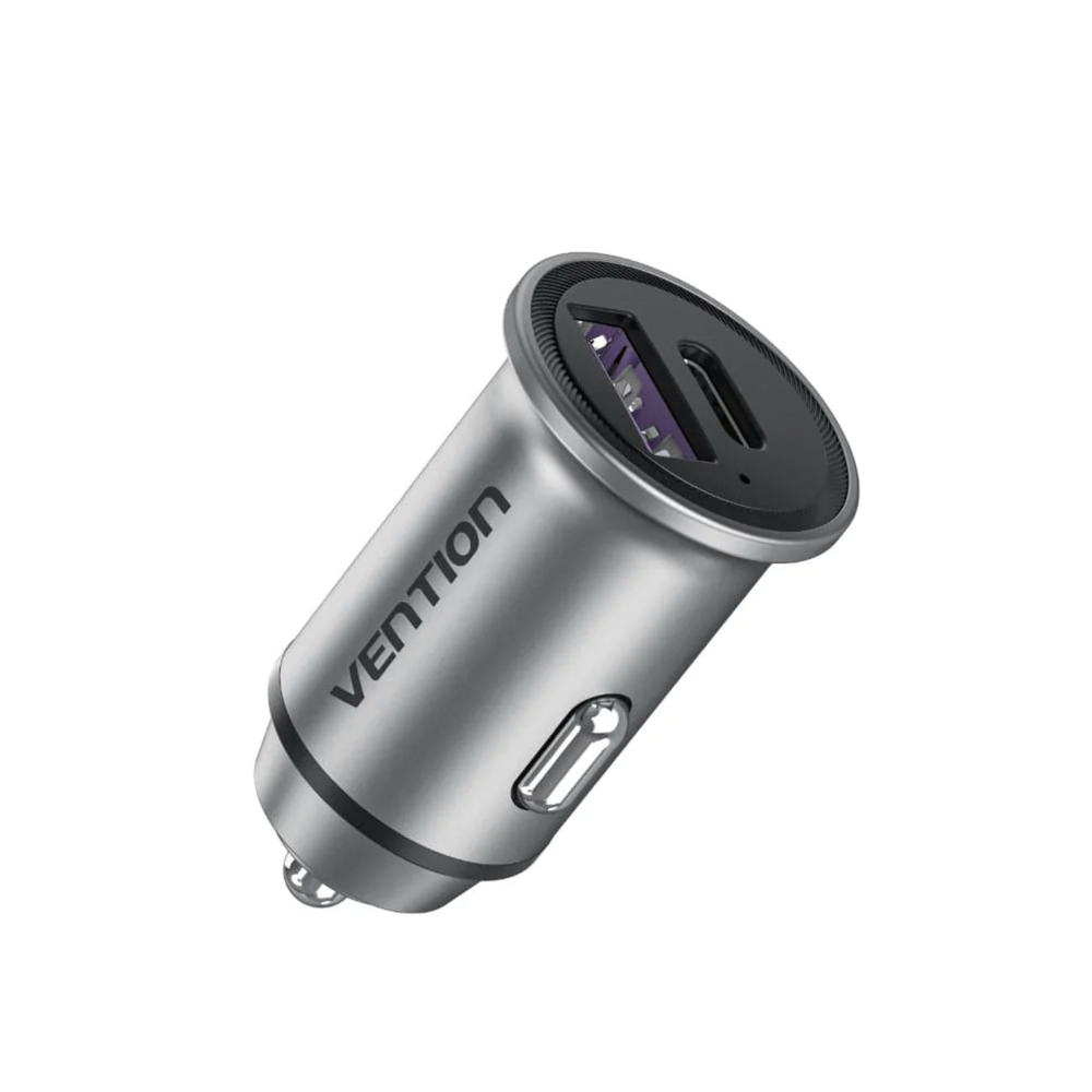 VEN-FFFH0 - Vention Two-Port USB A+C(30+30) Car Charger Gray Mini Style Aluminium Alloy Type