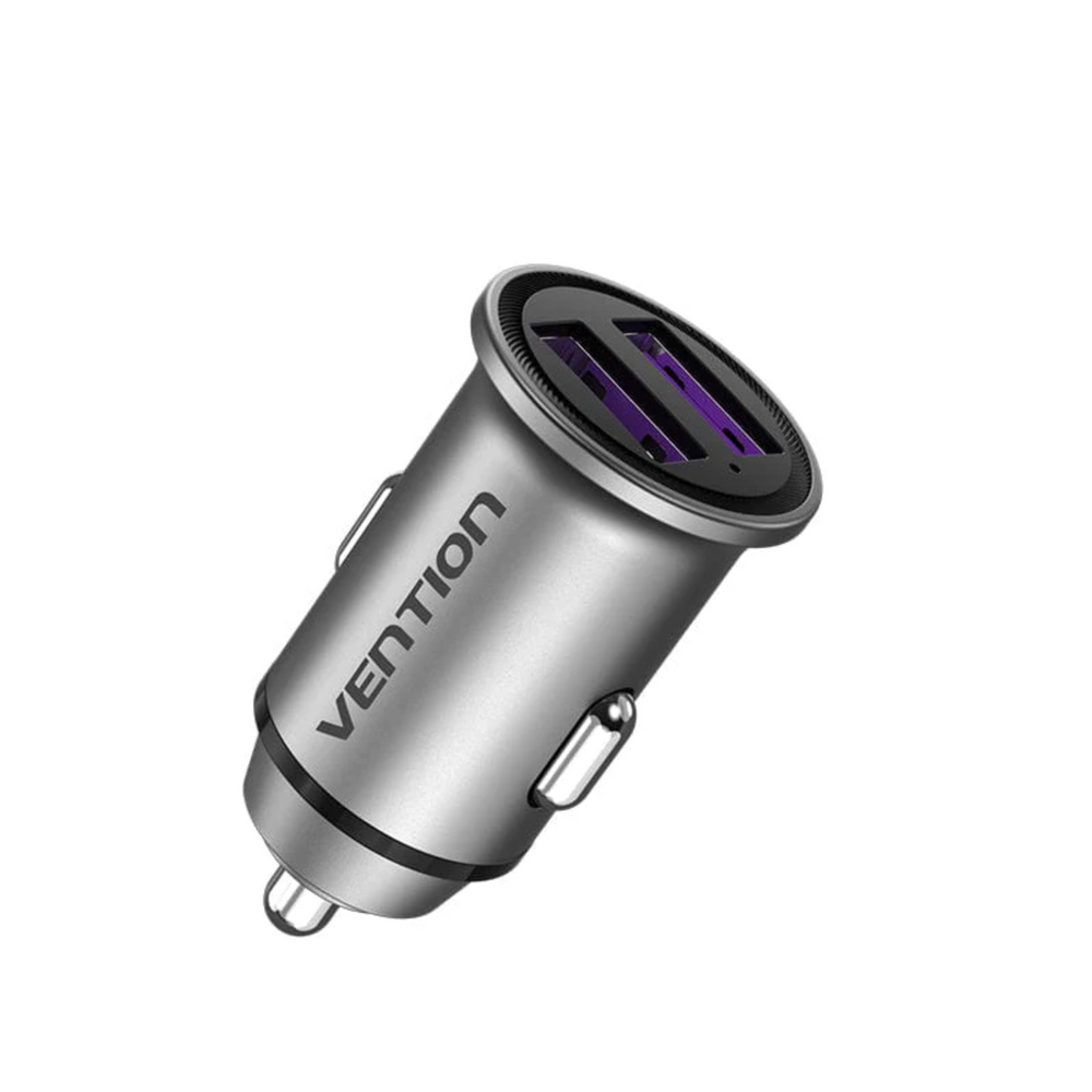 VEN-FFEH0 - Vention Two-Port USB A+A(30/30) Car Charger Gray Mini Style Aluminium Alloy Type