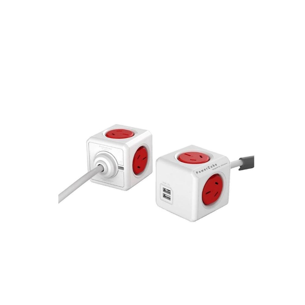 ALL-POWERCUBE5404-RD - ALLOCACOC POWERCUBE Extended 4 Outlets with 2 USB 3M - Red