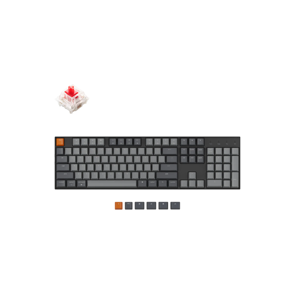 KEYC-K10-B1 - Keychron K10-B1, 100% Full Size Layout 104 Keys, Red Switch, RGB, Gateron G Pro, Mechanical Wireless Keyboard