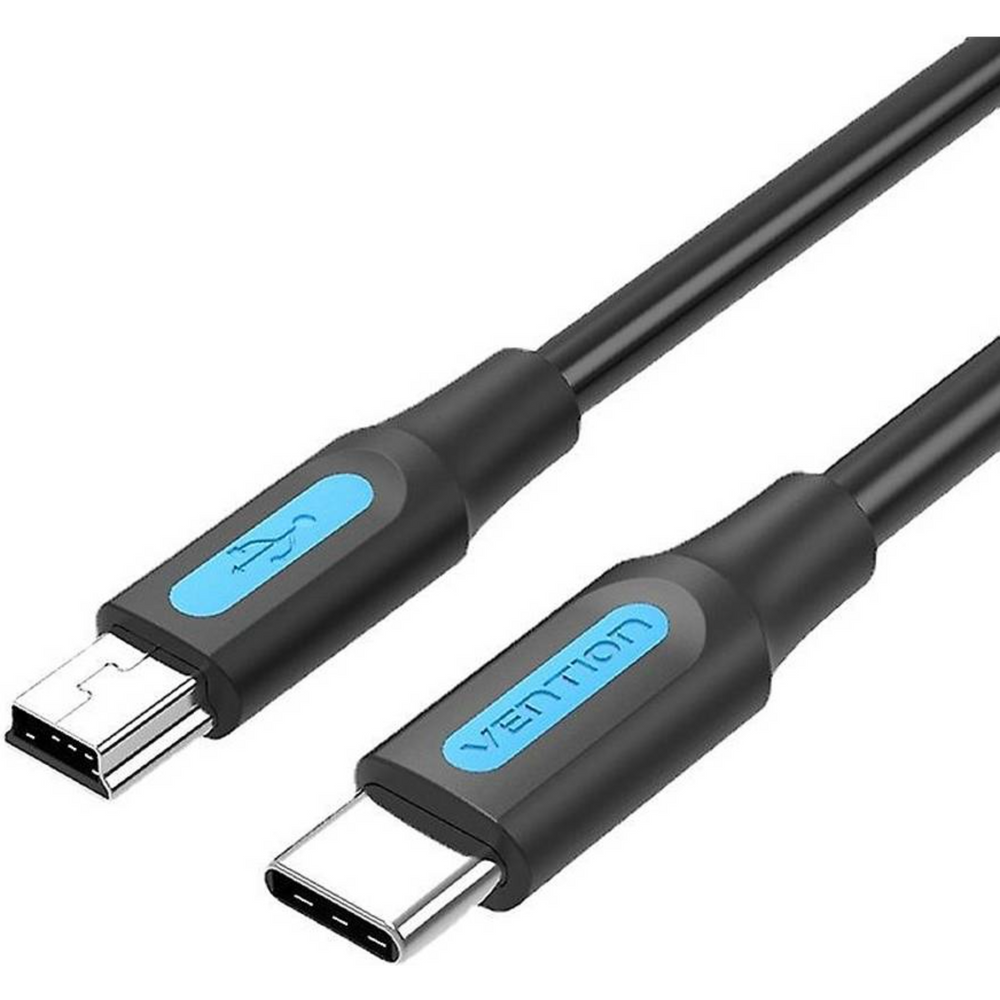 Black USB 2.0 cable with USB-A male to Mini-B male connectors, 2A, 2 m length