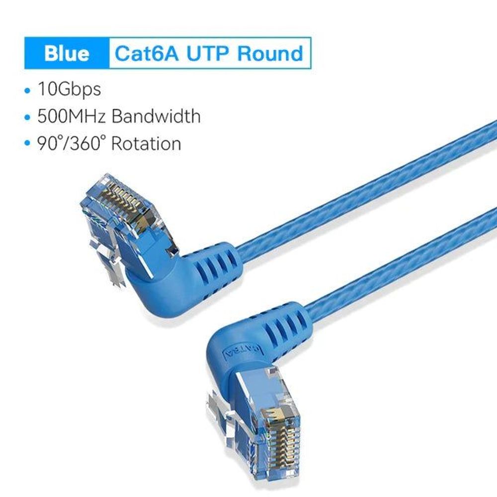 VEN-IBOLJ - Vention Cat6A UTP Rotate Right Angle Ethernet Patch Cable 5M Blue Slim Type