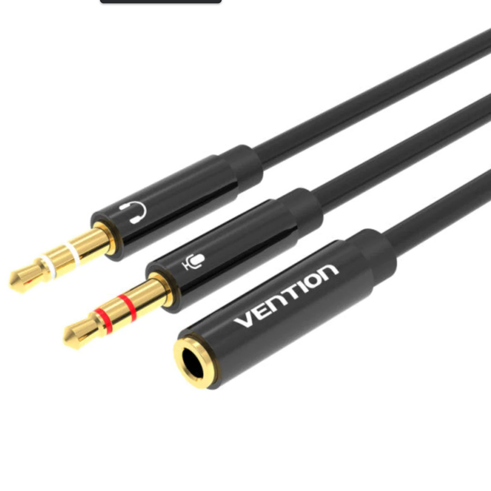 VEN-BBTBY - Vention 2*3.5mm Male to 4 Pole 3.5mm Female Audio Cable 0.3M Black ABS Type