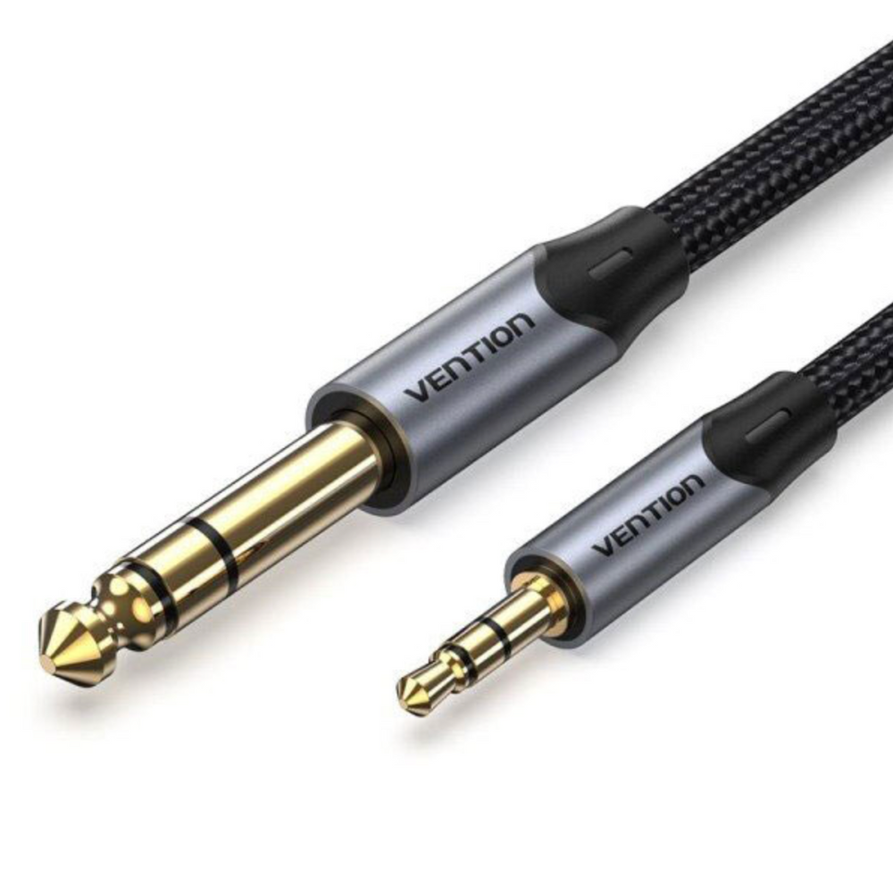 VEN-BAUHH - Vention Cotton Braided 3.5mm TRS Male to 6.35mm Male Audio Cable 2M Gray Aluminium Alloy Type