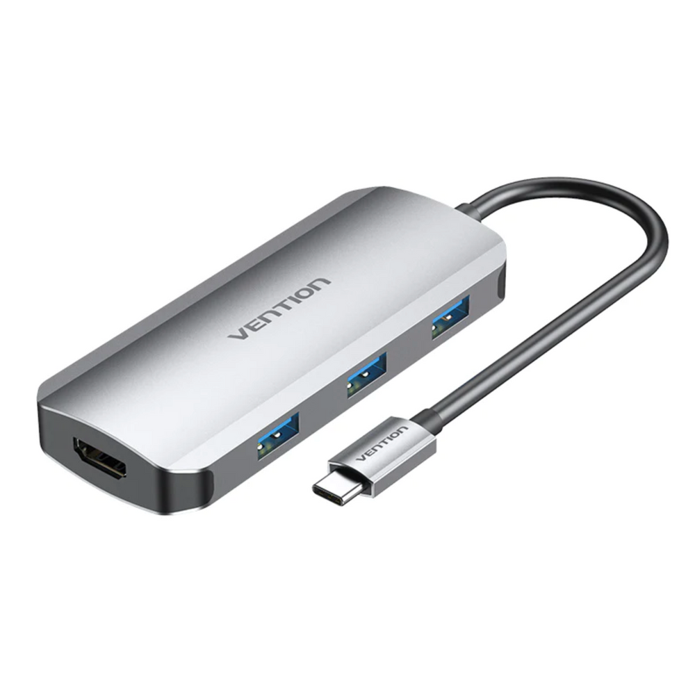 VENTION USB-C docking station, gray aluminum with HDMI and USB ports