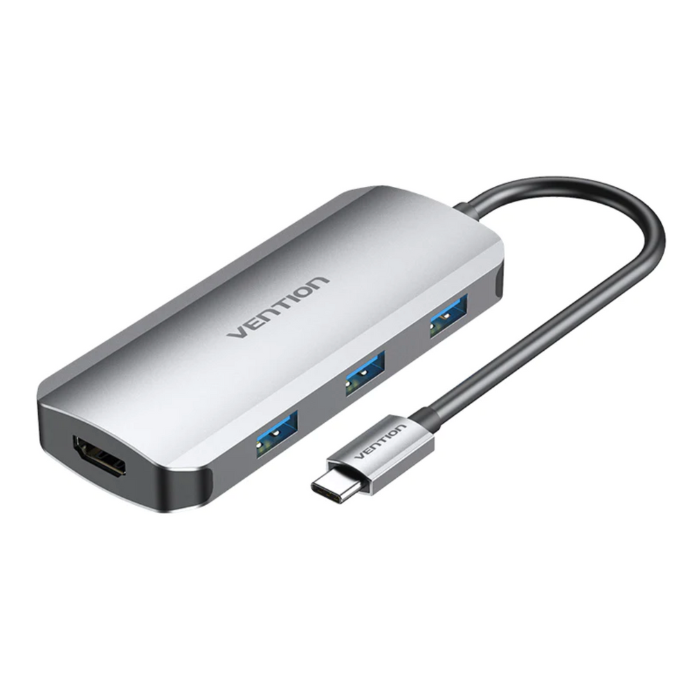 VEN-TODHB - Vention USB-C to HDMI/USB 3.0x3/PD Docking Station 0.15M Gray Aluminum Alloy Type